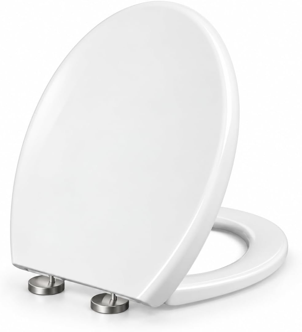O Round Toilet Seat with Grip Tight Bumpers, Release, Quick Attach Hardware, White