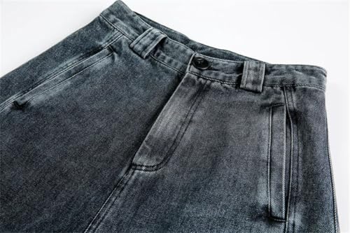 Men's Spliced Washed Denim Jeans, Retro Street Style, Loose Wide Leg, Distressed Pocket Design4