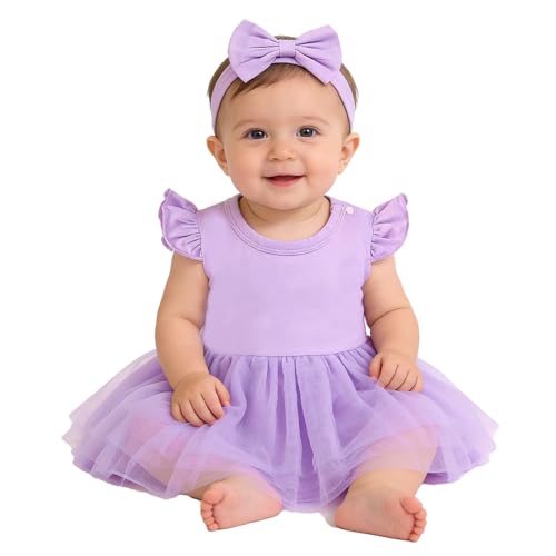 Image of Magic Park 0-18M Infant Bodysuit Tutu Dress Baby Girl Romper Dress Toddler Solid Color Tulle Skirt Baptism Holidays Outfits