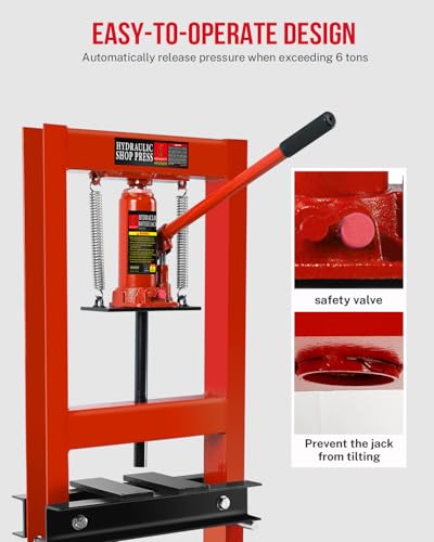 Image of Hydraulic Press,6 Ton H-Frame Garage Floor Adjustable Shop Press with Stamping Plates to Bend, Straighten, Or Press Parts, Install Bearings & U-Joints