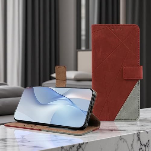 Image of amazon basics Redmi Note 14 Pro Plus 5G Flip Cover | Card Pockets Wallet & Stand | Flip Cover for Redmi Note 14 Pro Plus 5G (Red with Grey)