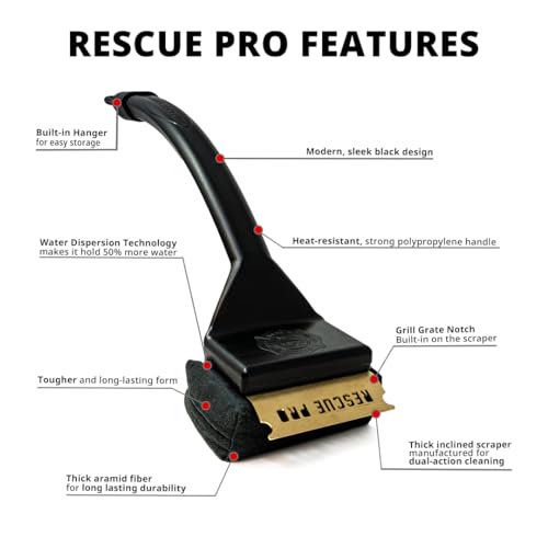 Grill Rescue BBQ Replaceable Scraper Cleaning Head, [Rescue-Upgraded], Bristle Free, Durable and Unique Scraper Tools for Cast Iron or Stainless-Steel Grates, Barbecue Cleaner (Rescue Pro) - Thumbnail 2