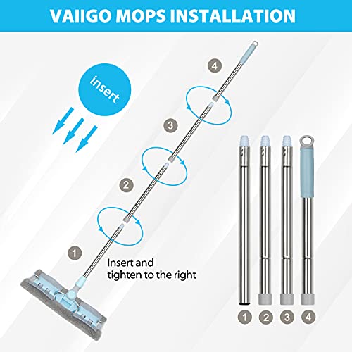 Vaiigo 360° Rotating Microfiber Dust Mop, Hardwood Floor Mop, Dust Flat Mop, Stainless Steel Handle With Extension And 5 Reusable Mop Pads, For Home/Office Floor Cleaning #TOP5