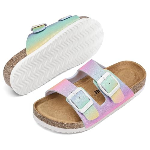 Image of K KomForme Kid Sandals Boy Girl Cork Footbed Slide with Adjustable Strap | Open-toe, Comfort