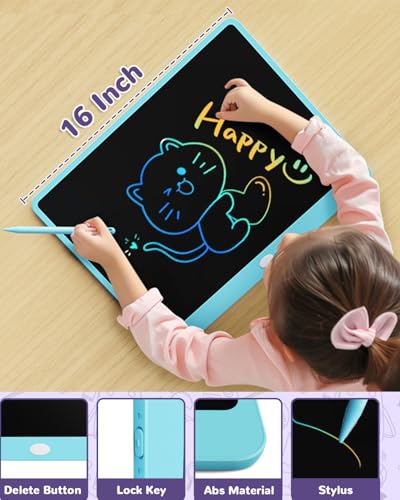 ORSEN LCD Writing Tablet 16 inch - Kids Doodle Board Colorful Drawing Pad Toys for Ages 3-12 Girls Boys Toddler Birthday Gifts, Blue - Thumbnail 2