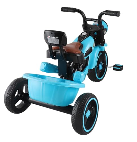 Image of JoyRide Ninja Plug N Play Durable Kids /Pedal Baby Tricycle, Storage Basket, Leather Seat, Led Headlight, Music for 18 Months to 5 Years Boys /Girls /Carrying Capacity Upto 30 Kgs (Blue)