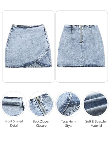 Vetinee Women'S Thousand Oceans Blue Tulip Hem Jean Skirts For Women Knee Length Back Zip Jean Skirts For Women High Waisted Denim Skirt Outfit Summer Concert Size X-Small Size 0 Size 2 thumb #5