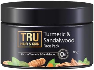 TRU HAIR & SKIN Turmeric & Sandalwood Detan Face Pack| Fights Acne and Brightens Skin | Tan Removal Face Pack, removes excess oil- 95gms