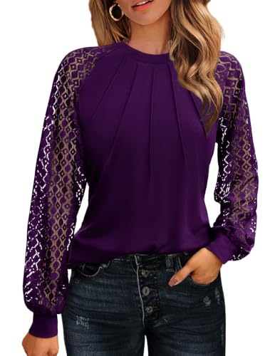 Image of HOTOUCH Women's Lace Long Sleeve Spring Dressy Casual Business Work Trendy Shirts | Womens Tops, School Outfits for Teachers, Boho Tops for Women, Fall Business Casual, Blouses for Women Dressy Casual Western