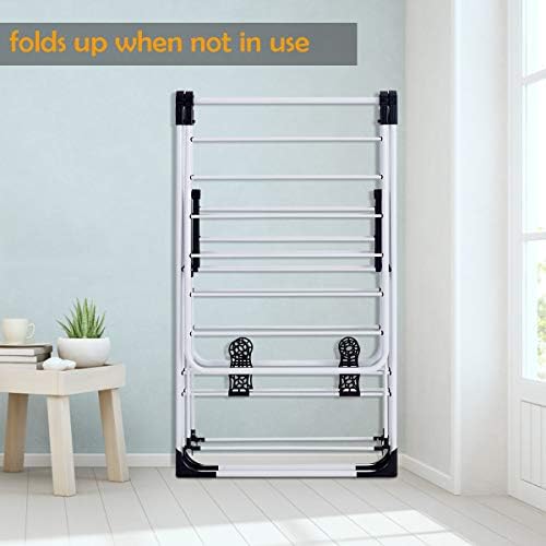 Indoor Outdoor Clothes Drying Rack Foldable Clothes Rack.Portable Folding Clothes Airer Extendable Rack with Adjustable Double Wings Drying Rails and Shoe Racks Indoor/Outdoor Use，（Negro Y P