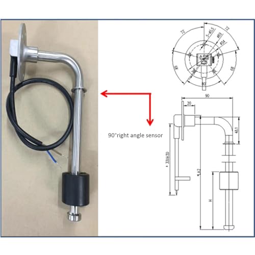 Marine Fuel Sending Unit 90° Elbow Sensor - Stainless Steel Fuel Water Level Sender for Boat, Truck, Car - 60cm Compatible Fuel Tank Gauge