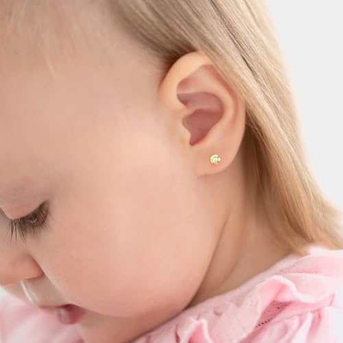 14k Yellow Gold 4mm Clear Cubic Zirconia Round Sunflower Screw Back Earrings for Little Girls - Lovely Flower Screw Back Earrings for Babies, Infants & Toddlers3