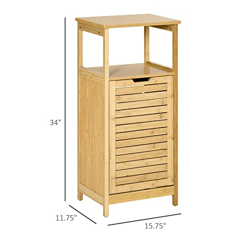kleankin Bamboo Laundry Hamper Cabinet, Bathroom Storage Organizer with Tilt Out Laundry Basket for Dirty Clothes, Natural - Thumbnail 3