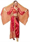 ZYACTU Women's Aladdin Jasmine Princess Dress Up Party Belly Dance Halloween Performance Costumes Cosplay Outfits Tag M-Wine Red