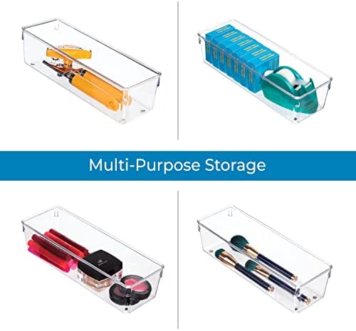 iDesign Drawer Organiser, Long Plastic Drawer Insert for Bathroom or Kitchen, Practical Drawer Organiser for Makeup, Kitchen Accessories and Office Supplies, Clear