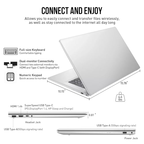Image of HP 17 Inch Laptop Computer, 17.3 inch FHD IPS Business Laptop PC, Intel Core 7 (> i7-1355U, 10-Core), Windows 11 Pro, Customized 16GB /32GB /64GB RAM + 512GB /1TB /2TB SSD, Number Pad, Wi-Fi 6, Glacier Silver