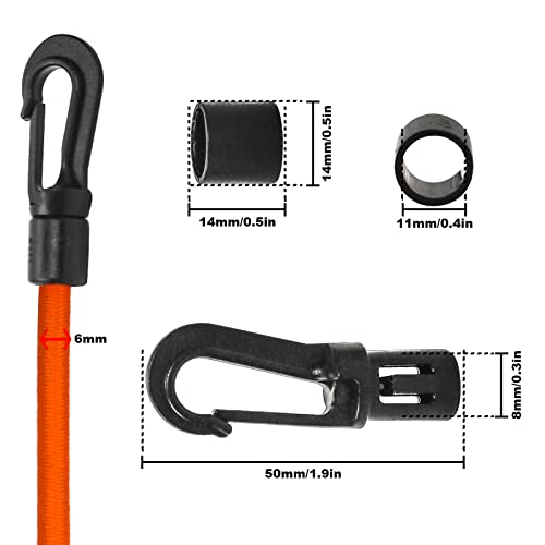 1/4" Bungee Shock Cords With Hooks, 32 Feet Elastic Nylon Cords Kayak Stretch String Rope For Bikes, Tie Downs, Boating, Camping, Cars, Fitness,Outdoor Enthusiasts(1/4 Inch X 32 Ft, Orange) #TOP2