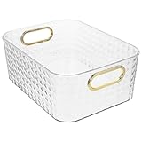 MOTHNUR Cesta Organizadora Transparente Dorada para Escritorio Caja Multifuncional de Almacenamiento para Cosméticos y Artículos Diversos Organizador de Oficina y Baño 1 Pieza