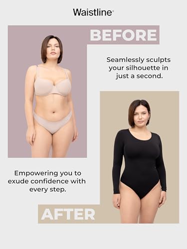 WAISTLINE Women's Long Sleeve Bodysuit - Seamless Tummy Control Shapewear - Body Shaping & Sculpting Shirt