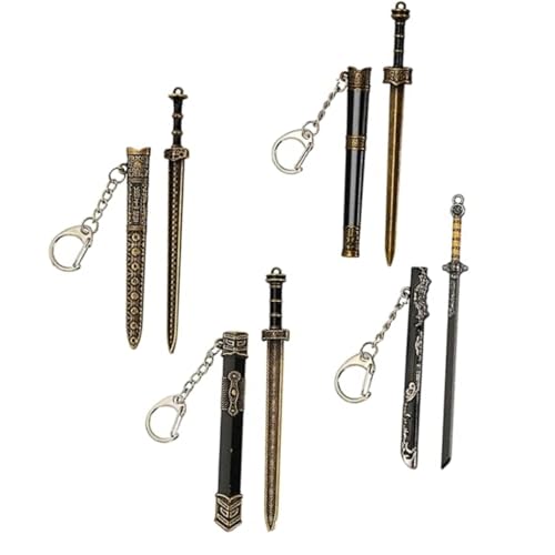 4 Pcs Mini Katana Keychain Set - Chinese Ancient Metal Mini Sword Keychain with Pull-Out Blade Letter Opener Collectible Ornaments