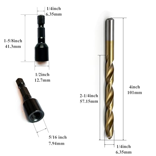 Image of 2 Pcs Hanger Bolt Driver and Drill, Alloy-Steel Driver with HSS Twist Drill for 5 /16 inch-18 Double Headed Wood Screws Fully All Threaded Rod,Threaded Insert Hexagon Head Drivers and Drills Bits