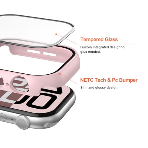 Image of JZK 2 Pack Case with Tempered Glass Screen Protector for Apple Watch Series 11(2025) Series 10 42mm,Slim Guard Full Coverage Hard PC Ultra-Thin Cover for iWatch 11 /10 42mm Accessories,Pink+White