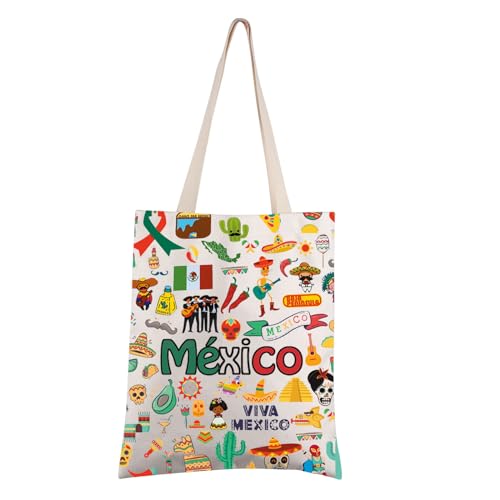 FEELMEM Mexico Trip Gift Mexico Travel Tote Bag Mexico Souvenir Reusable Shopping Bag Mexico Vacation Gift Mexico Merchandise