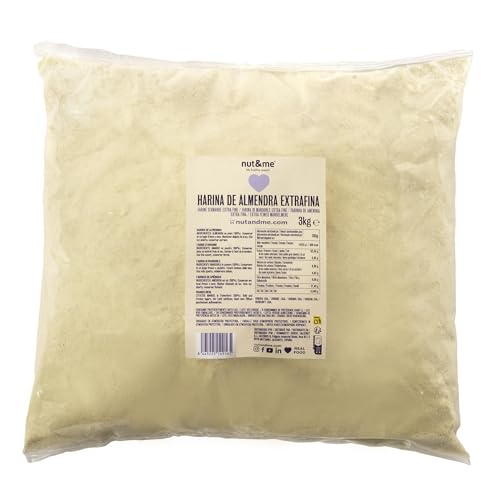 Harina de almendra 3 KG nut&me | 100% almendra | Extrafina | Sin Gluten | Keto | Repostería | Sin azúcar| Sin conservantes ni aditivos | Alto en proteínas | Pack 3 x 1 kg