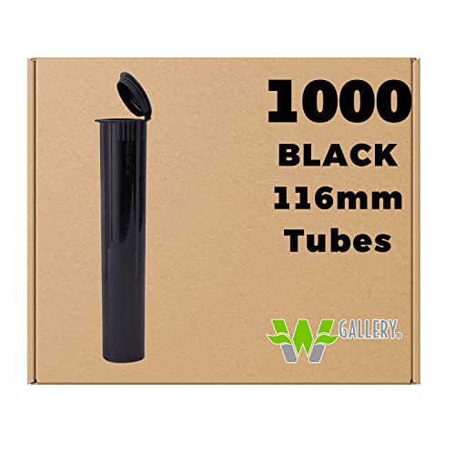 W Gallery 1000 Black 116mm Pop Top Tubes – Airtight Smell Proof Containers – Plastic Medical Grade Prescription Bottles for Pills Herbs Flowers Supplements, Bulk Pack, Not Glass Jars