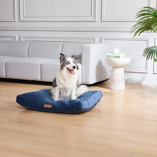 Image of Modern Threads Ultra Plush Orthopedic Memory Foam Pillow Bed for Large Dogs with Supportive Filling and Stylish Textured Design, Blue, (36 inch L x 27 inch W x 4 inch Th)
