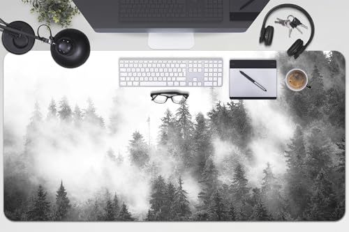 Couverture de bureau 100x50 cm en vinyle PVC imperméable au motif de forêt brumeuse