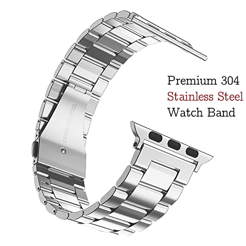 Compatible With Apple Watch Band And Case, Stainless Steel Metal Chain With Tpu Cover, Smart-Watch Link Bracelet Strap, Wrist-Band For I-Watch Series 8 7 6 5 4 3 2 1 Se Se2, 45Mm 44Mm 42Mm, Silver #TOP4