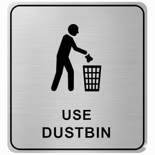 Image of USE DUSTBIN Premium Brush Silver Black Acrylic Sign Board 6x6 Inch, Modern,Durable.Self Adhesive Ideal for office,Clinics,Malls,Hotels,Hospital,commercial space