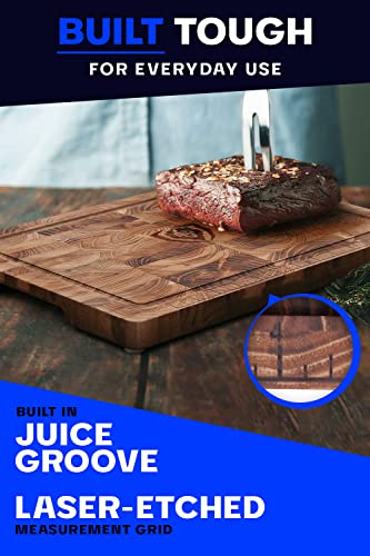 DALSTRONG Teak Wood Cutting Board - 15" x 12" Medium Size - Tight Wood Grain - Laser-Engraved Measurements & Juice Groove - Kitchen Chopping Board - Serving - Large Cutting Boards - Gift Packaging