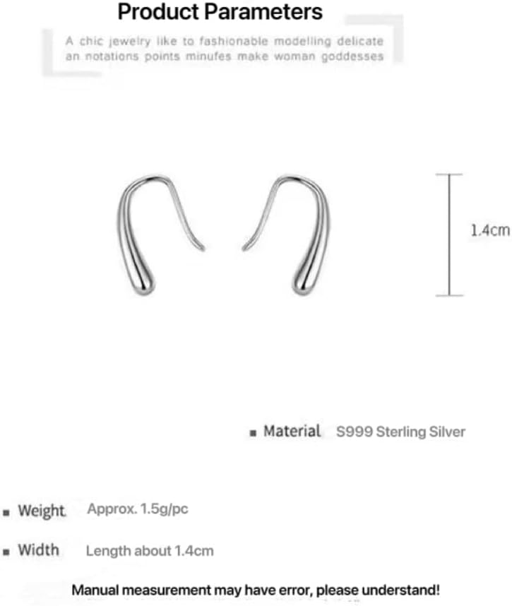 Golden Fish Hook Earrings & Silver Teardrop Dangle Earrings for Women - 999 Sterling Silver Hypoallergenic Jewelry Gift for Women