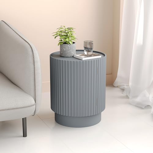 [en.casa] Tavolino Rotondo ad Anta e 2 Scomparti Tavolo Basso da Divano Comodino con Ripiano Interno per Salotto Soggiorno Camera da Letto Ingresso 49 x Ø40 cm - Grigio