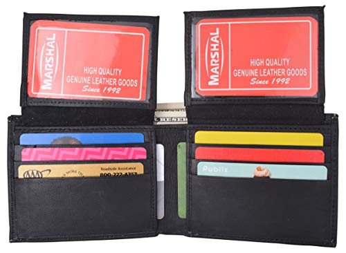 MARSHAL Mens Leather Multi Card Bifold with Double Flip-up 4 ID Windows Black2