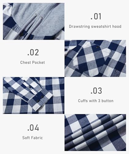 Image of Hooded Flannel Shirts for Men Plaid Long Sleeve Flannel Jacket Hoodies