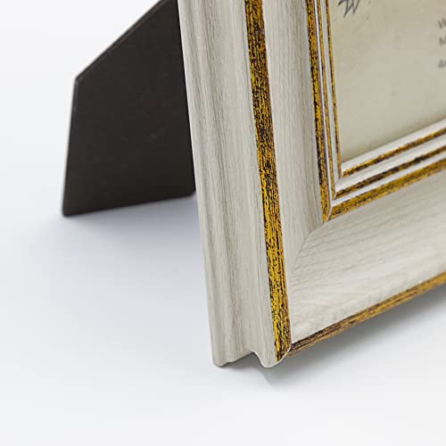Sapowerntus Vintage 5X7 Picture Frame White Distressed Gold Edging Photo Frames Set Antique Real Glass Wall Hanging Tabletop Display Home Decor Elegant Victoria Retro Gift #TOP7