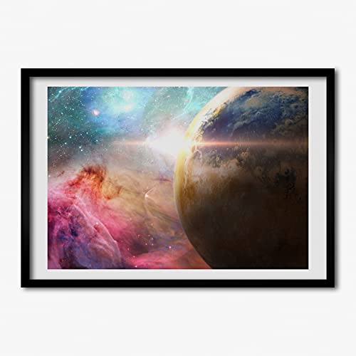 Tableau cadre en bois galaxie 70x50 cm pour un salon moderne