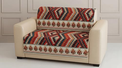 Image of KINGLY Sofa Cover 2 Seater Fully Covered | Stretchable Anti-Slip Slipcover | Washable Furniture Protector | Multicolor | Seat & Back | Set of 2Pc