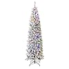 Mupater 6ft pencil christmas tree pre lit artificial christmas tree with flocked snow and metal stand warm white lights holiday decoration for home office party multicolor  urban country home decor