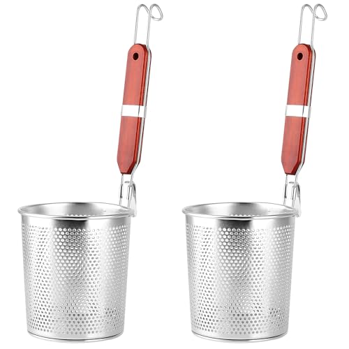 CHUIFAI 2 cestas de pasta de acero inoxidable, colador microperforado con asa, diámetro de 13 cm, colador redondo para alimentos, albóndigas, cocina profunda