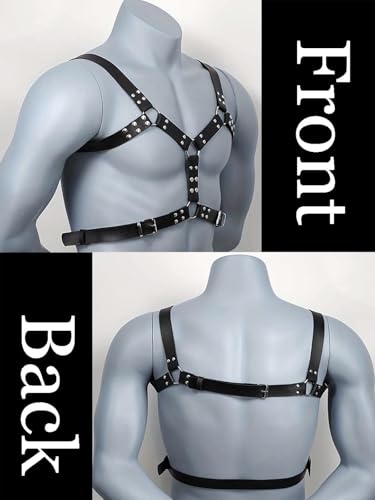 Fstrend Men's Leather Belt Black Rave Rivets Fashion Adjustable Chest Body Accessory3