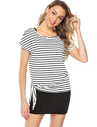 Gyabnw Sommerkleid Damen Casual Minikleid Kurzarm Shirt mit Streifen Damen...