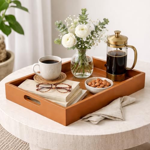 Image of Ecoline Premium Wooden Serving Tray Platter Multipurpose Tray | Breakfast Tray, Tea & Coffee Tray, Storage Organizer, Table & Kitchen Decor (Large)