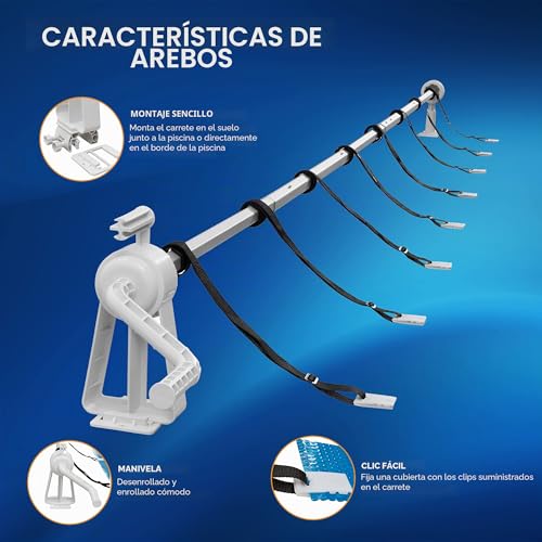Miniatura 3 de Arebos Enrollador De Piscina Premium Sistema Enrollable 1,05-6,15 M Para Lonas Solares Y De Piscina Material Resistente A La Intemperie También Apto Para Piscinas Elevadas