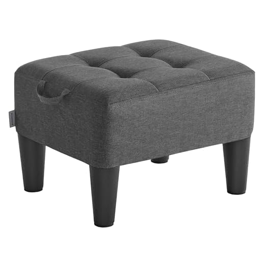 SONGMICS Tabouret, Repose-Pieds, en Tissu Façon Lin, Pouf, Rembourrage Épais, Capacité de Charge 150 kg, pour Salon, Chambre, Entrée, Gris Ardoise et Noir d’Encre LOM502G01