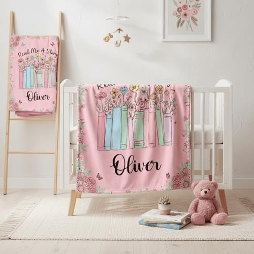 Image of Personalized Baby Blankets with Name, Customized Name Blanket for Newborn Boys Girls, Personalized Baby Gifts for Birthday, Easter, Christmas, Custom Book Reading Blanket, Bookworm Gifts