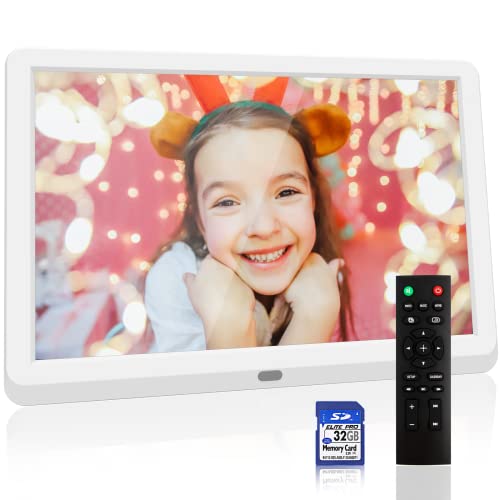 10 Inch Digital Picture Frames IPS Screen Digital Photo Frame 1920x1080 Electronic Photo Albums with Remote Control Easy Setup Video Music Photo 16:9 Auto-Rotate 32GB SD Card